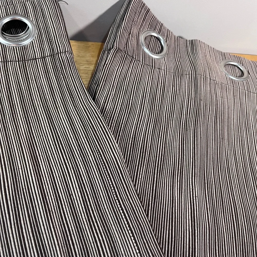 Jaclyn Smith Today Curtain Panels 2pc 54x63 Brown White Pinstripe Ribbed Grommet